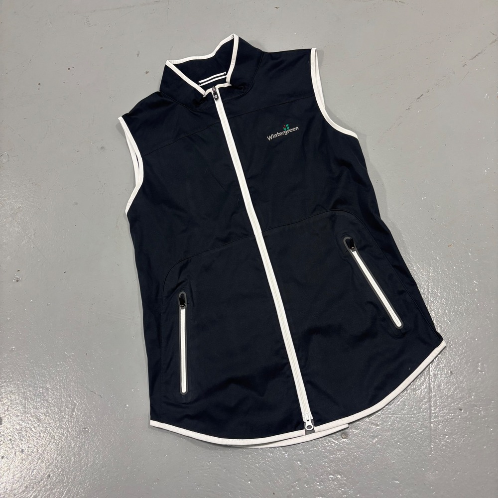 FootJoy Womens Golf Vest Black White Full Zip Wintergreen Logo Small FJ